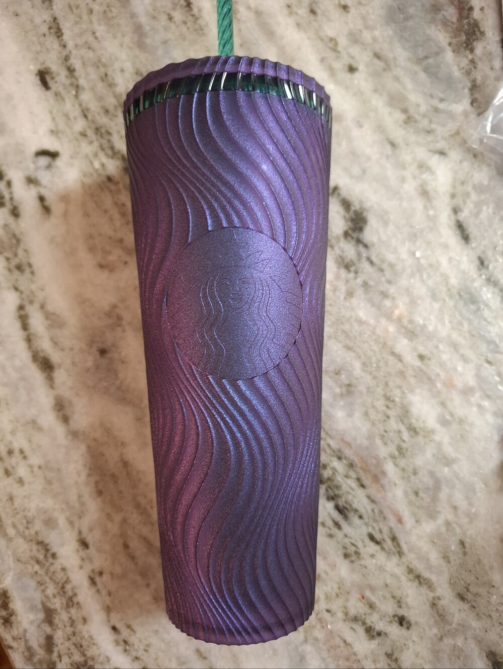 Starbucks Iridescent Purple Wavy Tumbler with Green Straw